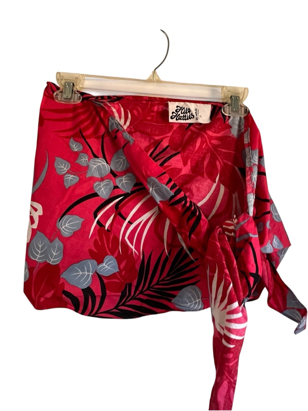 Vintage Hawaiian Hilo Hattie Red Tropical Floral Wrap Mini Skirt Sarong SZ XL